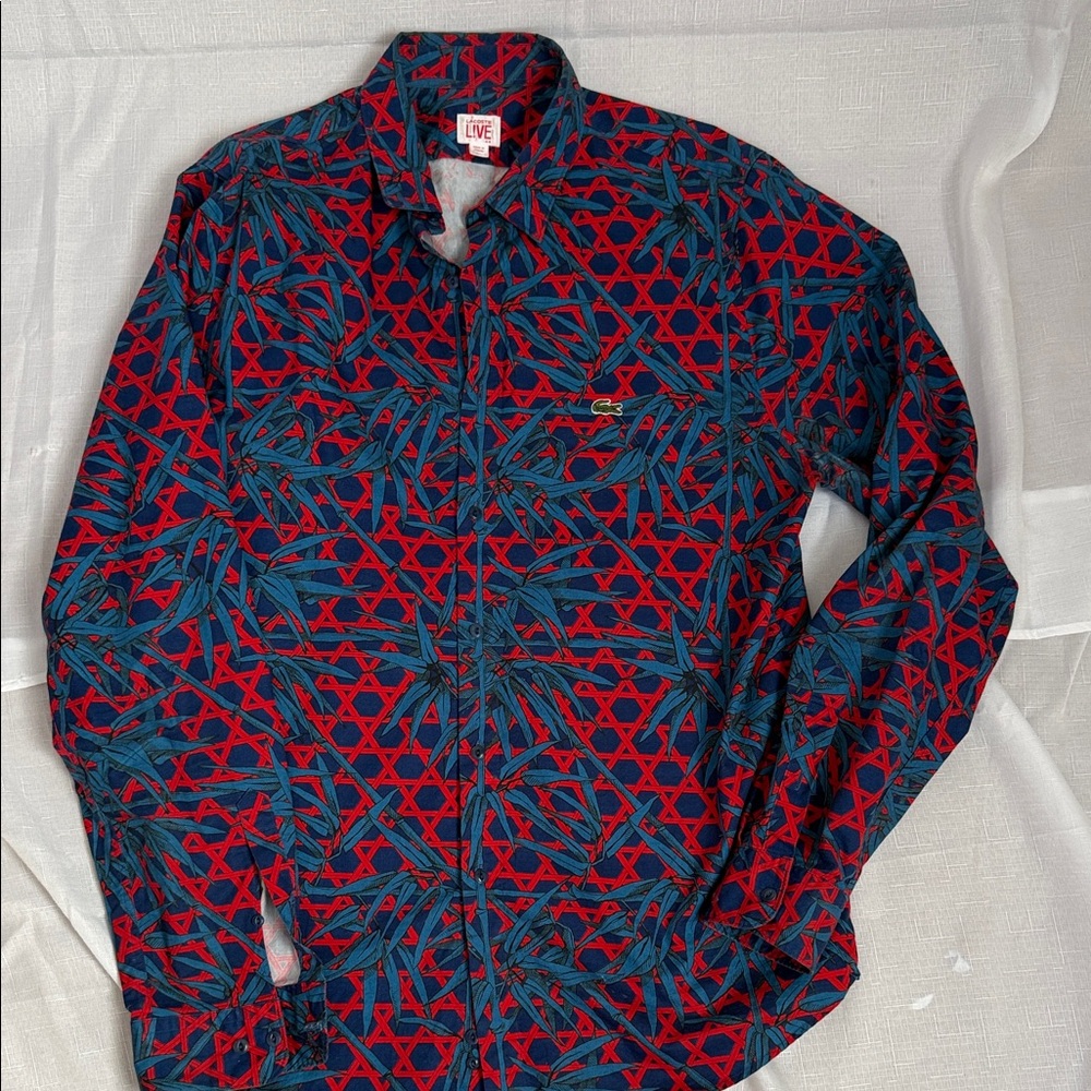 Lacoste Red and Blue Casual Button Down Shirt